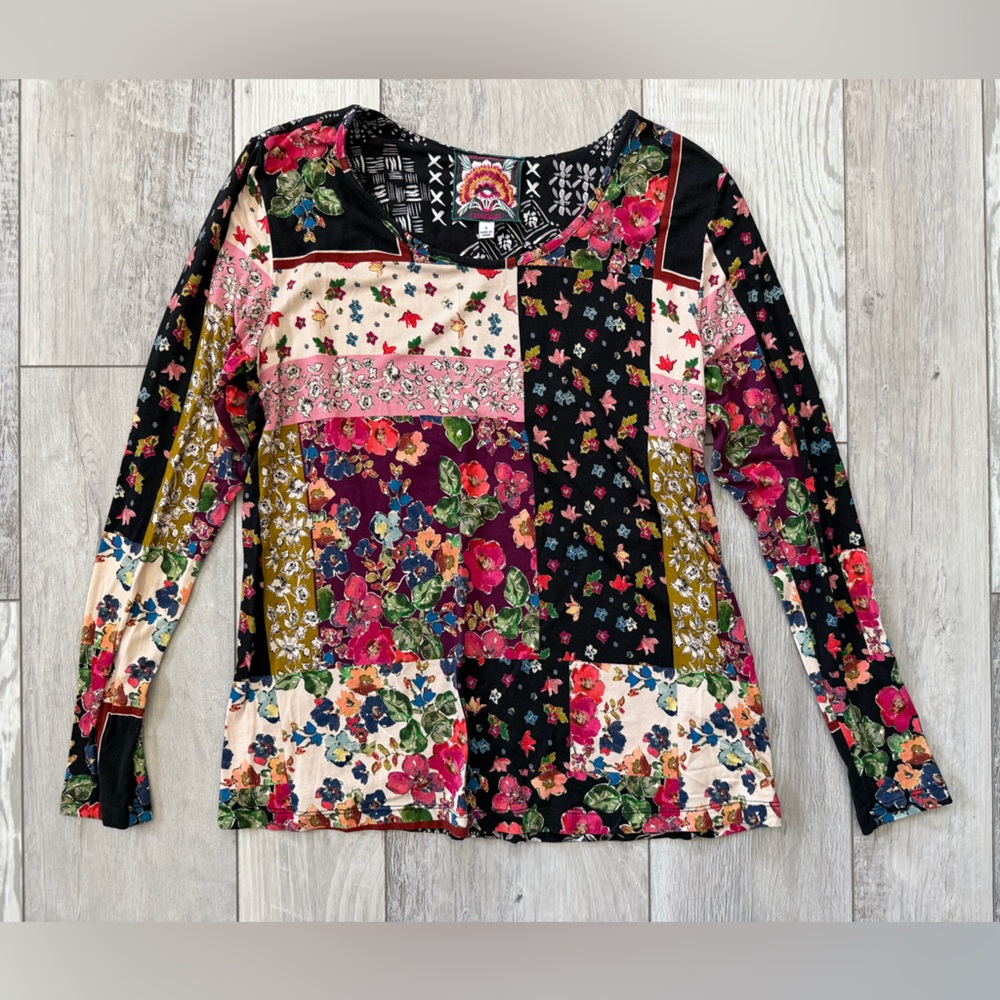 Johnny Was Santa Fe Favorite Floral Color Block Long Sleeve tee size small - Picture 3 of 7